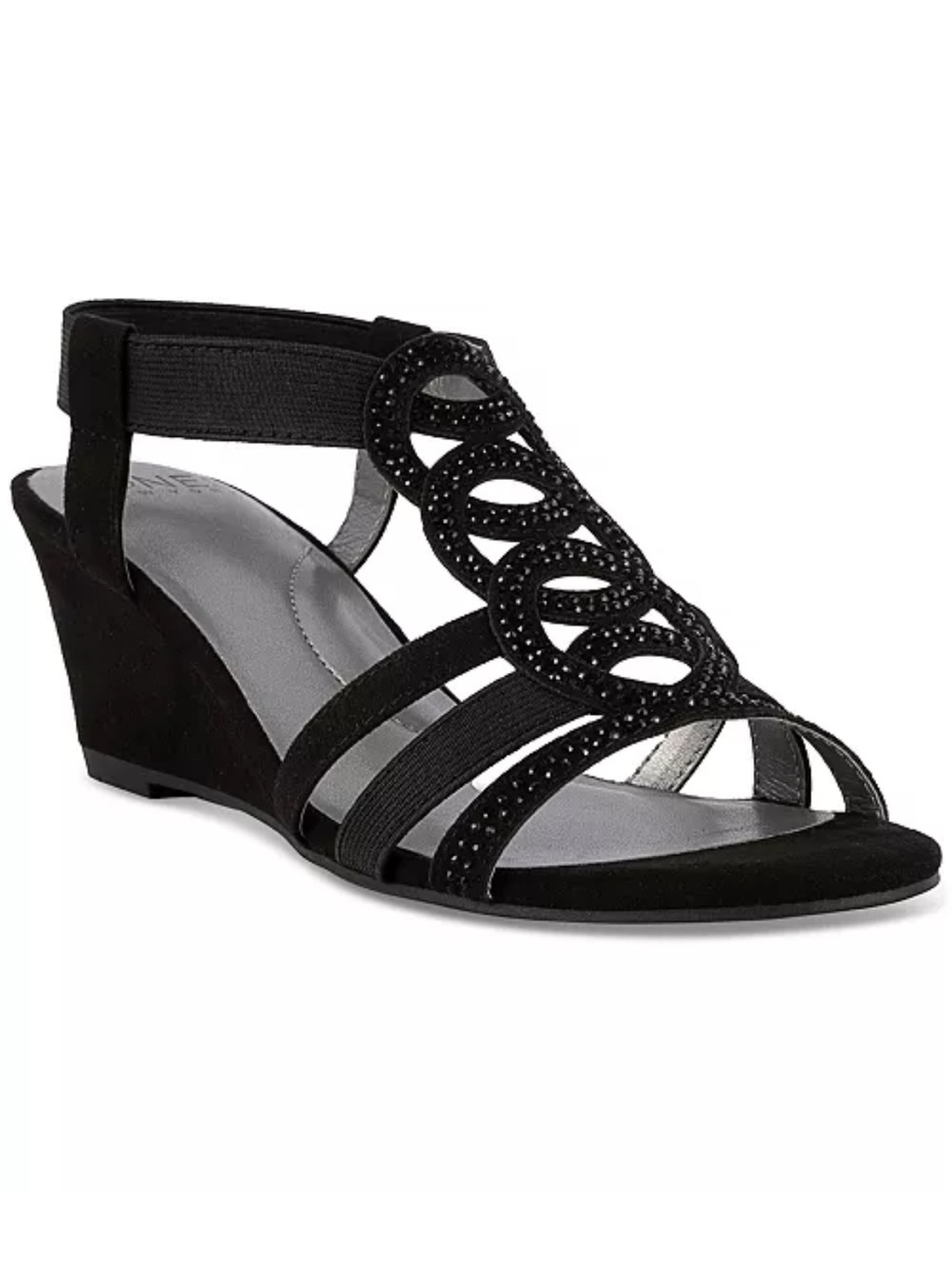 Jones New York Women's Denice Black Rhinestone Wedge Sandals Ankle Strap 9.5